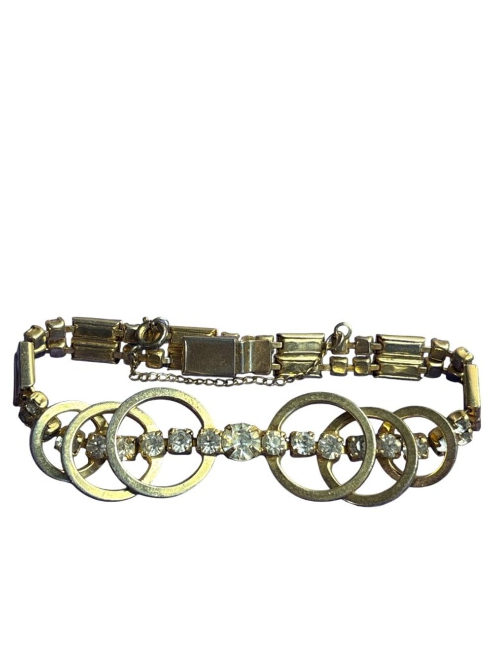 Goldtone Interlocking Circles Bracelet 6.75 Inches Metal Wear